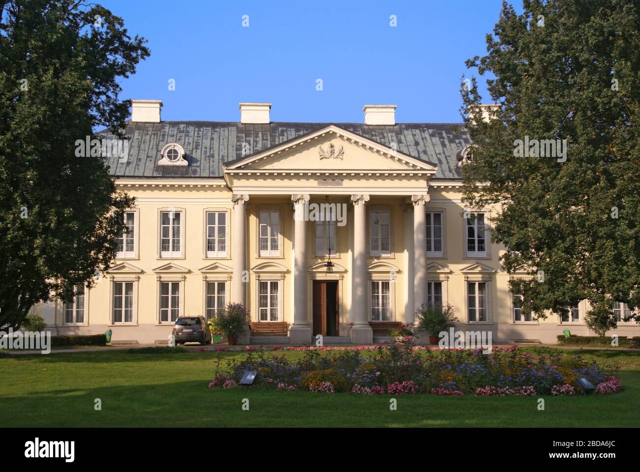 A Baroque-Classicist palace build in 1783 for Walewski`s chamberlain. Walewice, Lodz Voivodeship, Poland. Stock Photo